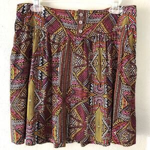 Two Vince Camuto Black Pink Boho Tribal Lightweight Pockets Pull On Skater Skirt